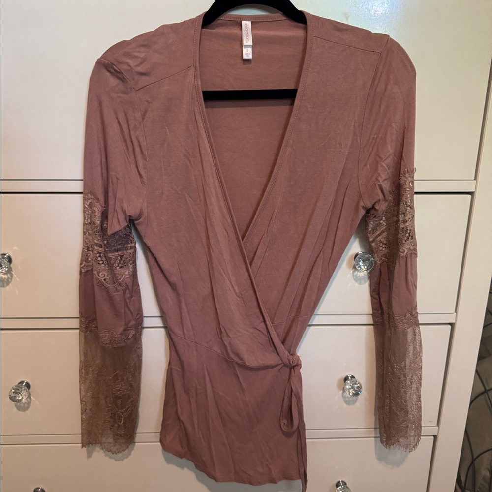 Xhilaration Blush Pink Wrap Tie Top
